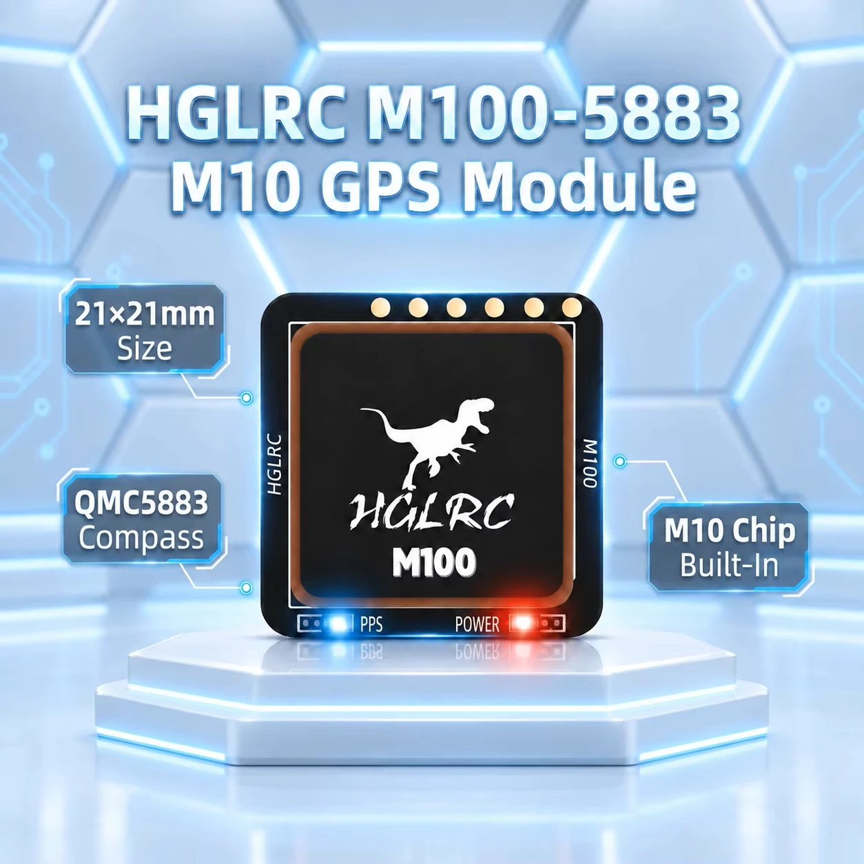HGLRC M100-5883 M10 GPS Module with Compass Ceramic Antenna On-board LED Indicators 21x21mm for RC Airplane FPV Long Range
