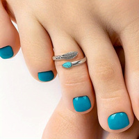 Turquoise Leaf Shaped Ring Jewelry Feather Oval Green Geometric Opening Adjustable Toe Ring Women's Daily Commuter Foot Ring