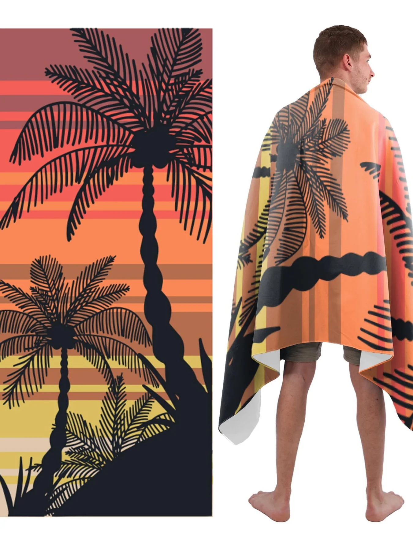 

Пляжное полотенце — быстросохнущее легкое пляжное полотенце из микрофибры без песка для взрослых — закат с пальмовым деревом, очень большое 140x180 см