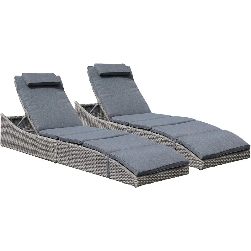 

Folding Pool Lounge Chair Set of 2 Outdoor Adjustable Chaise Lounge Chair, Fully Assembled, Patio Reclining Sun Lounger