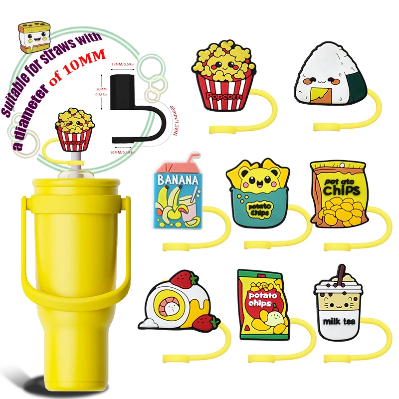 

1/6PCS Cartoon Cute Food Straw Cover Cap 10MM Drink Straw Plug Eco-friendly Splash Proof Drinking Cup Charms Pendent Party Gift