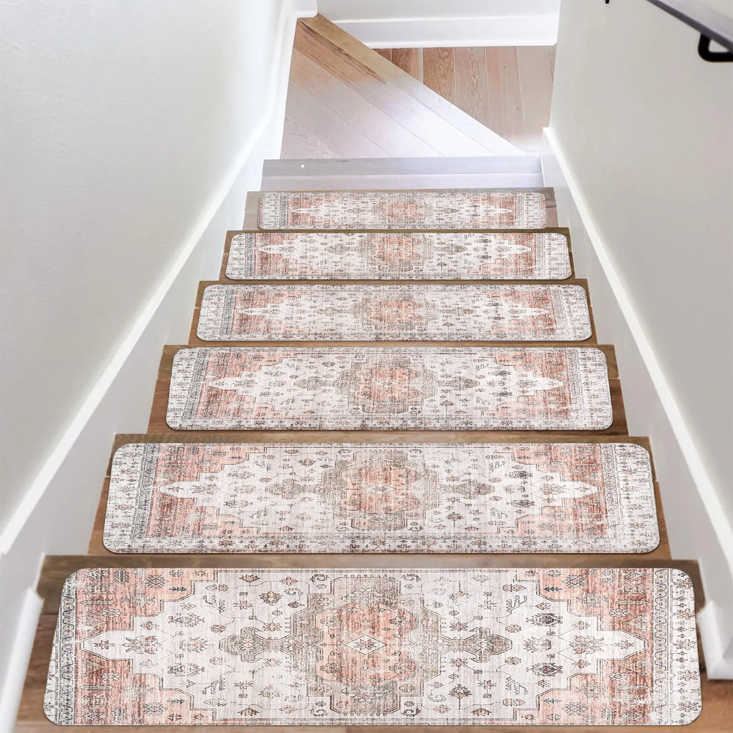 VIKAMA Vintage Bohemian Stair Carpet Non-slip, Absorbent Indoor Safety Rug Suitable for Indoor and Outdoor Staircases Home Decor