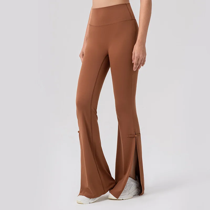

Bare-Skin Yoga Pants Women High-Waisted Butt-Lifting Split-Leg Workout Pants High-Stretch Fitness Bell-Bottom Pants Breathable