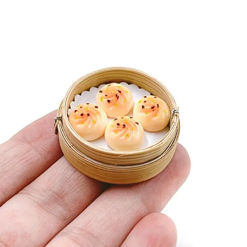 1/12 スケール 3Pc ミニチュア蒸し器バスケット、パン & 揚げ餃子ロースト小麦ドールハウスキッチン装飾おもちゃ