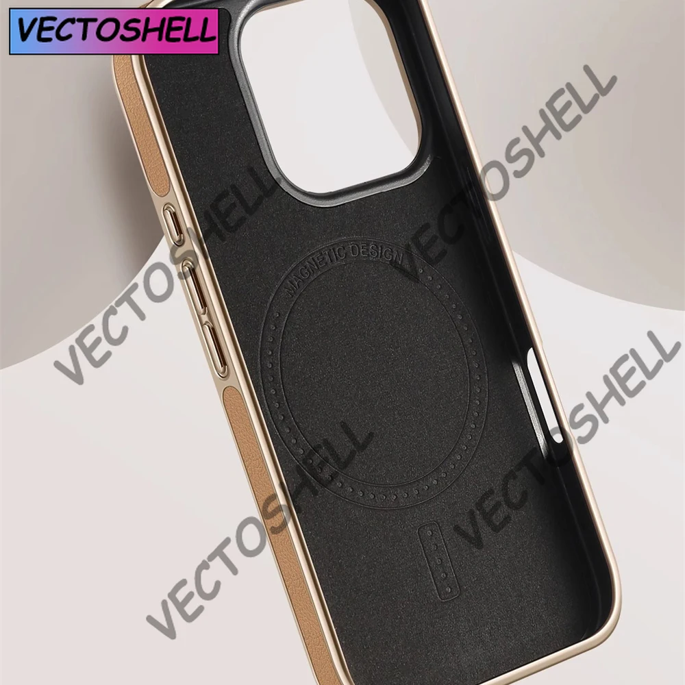 Casing Kulit Bingkai Lembut Berlapis Bisnis Mewah untuk iPhone 16 13 14 15 Pro Max Magsafe Penutup Tahan Benturan Pengisi Daya Nirkabel Magnetik