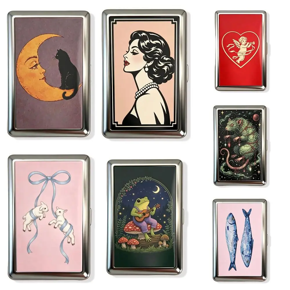 New Metal Vintage Card Case Portable Compact Metal Case Flip Open Vintage Printed Cash Case Pocket Carry