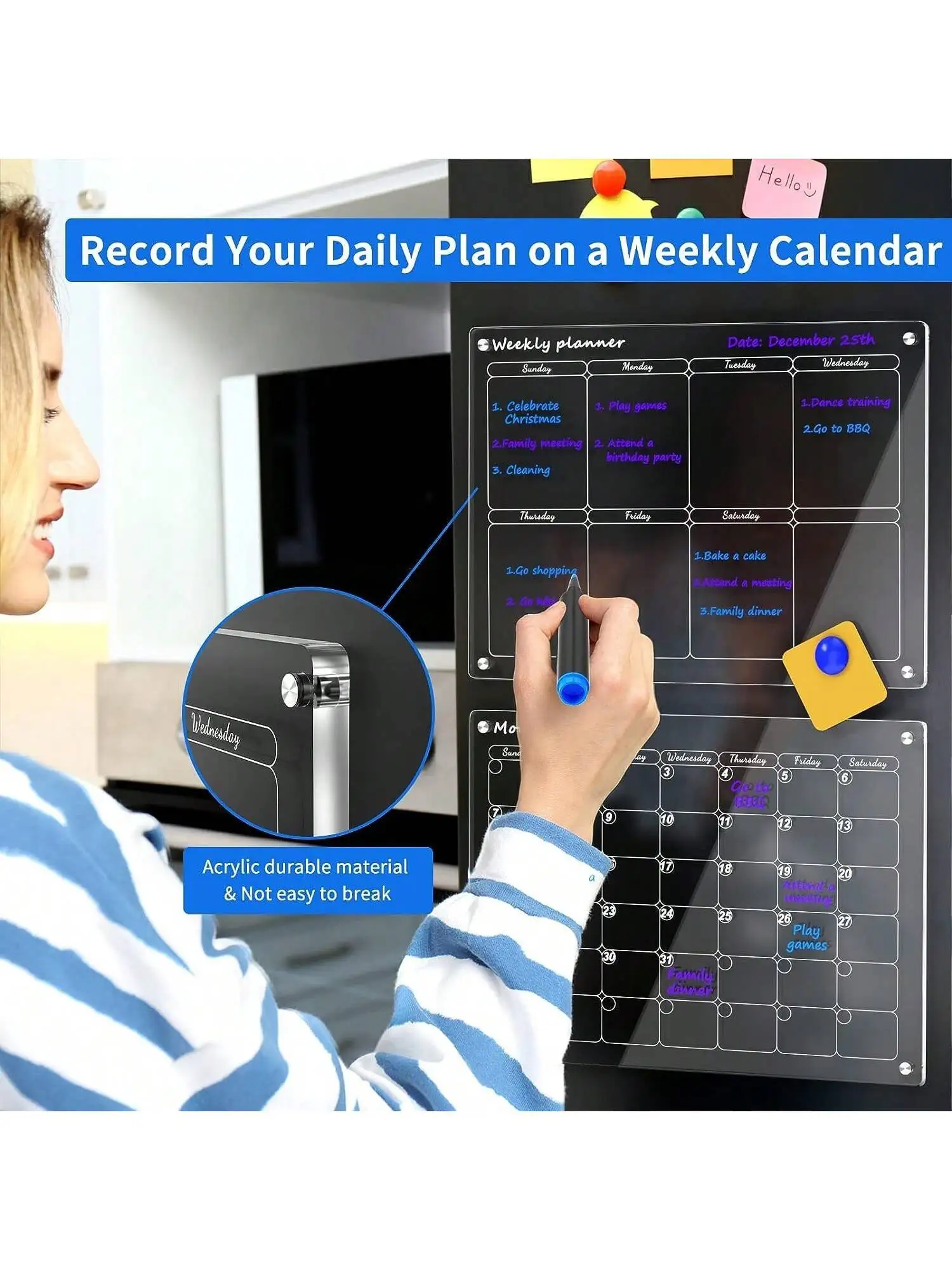 Kalender Magnet Akrilik Bulanan dan Mingguan Untuk Magnet Kulkas untuk Kulkas