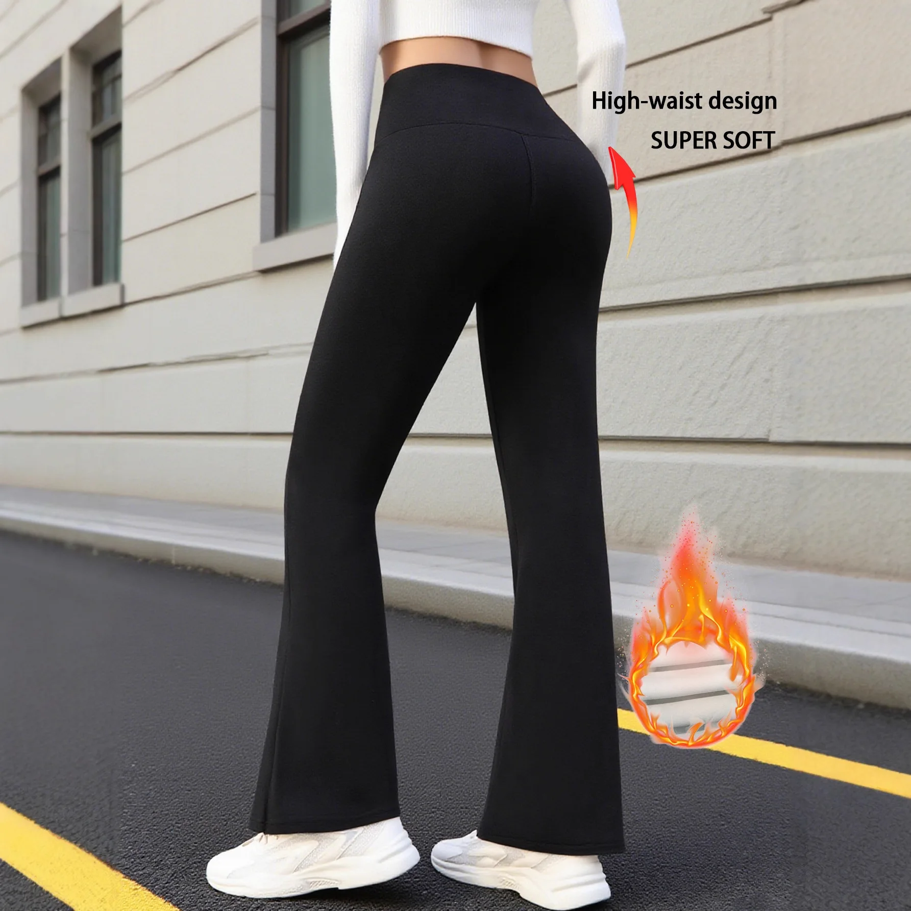 กางเกงเลกกิ้งออกกำลังกายทรงบานสำหรับผู้หญิง ผ้ากำมะหยี่หนานุ่ม อุ่นสบาย เอวสูง ทรงเข้ารูป ผ้ายืดหยุ่น ลายหนังฉลาม เหมาะสำหรับโยคะและสวมใส่ลำลอง