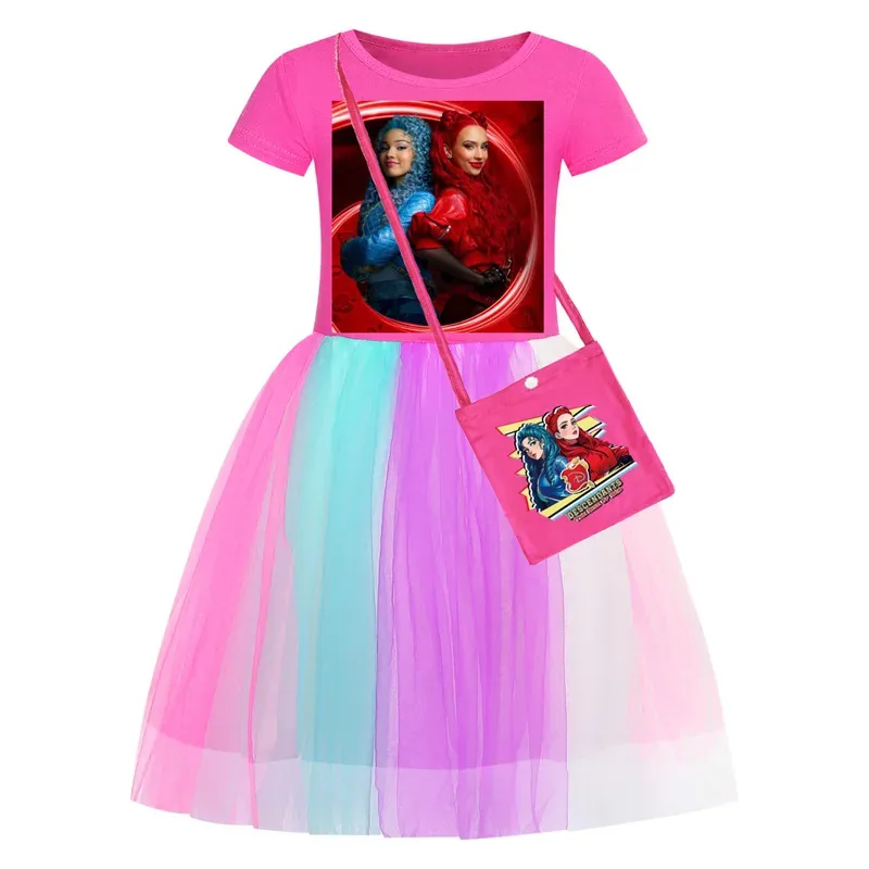 111 www D-Descendantsing صعود فستان أحمر صيفي دانتيل الأميرة فيستدوس فساتين غير رسمية للفتيات الصغيرات لحفلات أعياد ميلاد الأطفال #1