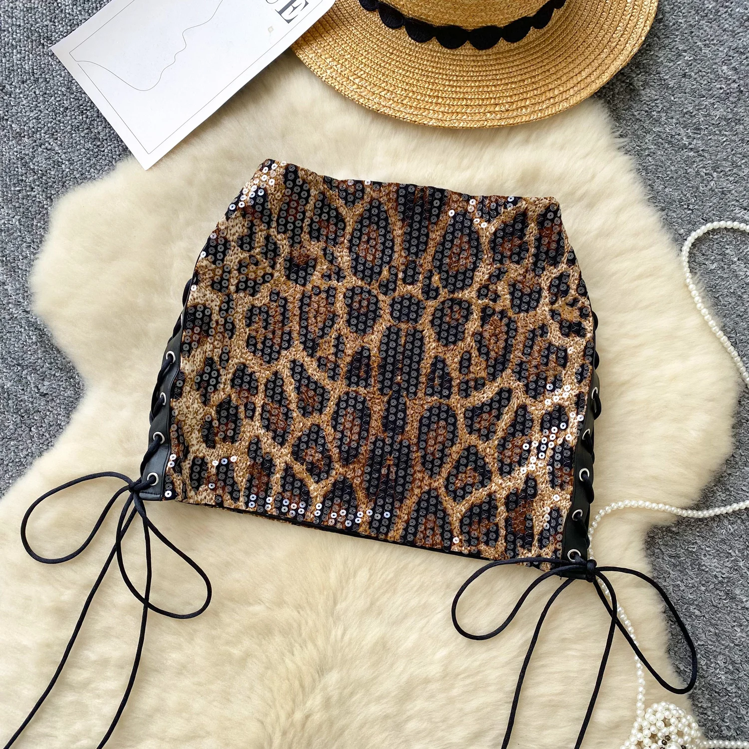 

Women Elegant Chic leopard sequin Sexy Skirt Elastic High Waist Korean Fashion Vintage Skirt Slim Summer Clothing