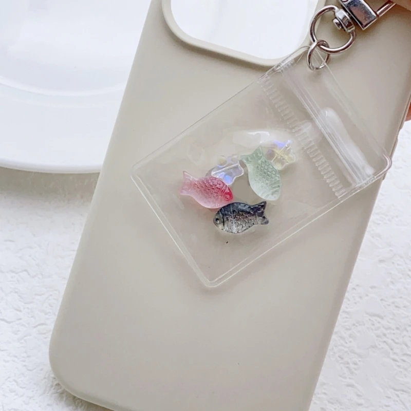 S1Y1 Adorable Clear Fruit Bag Charm Eye Catching Clear Fruit Bag Keychain Soft Resin Bag Pendant Key Rings Adornment