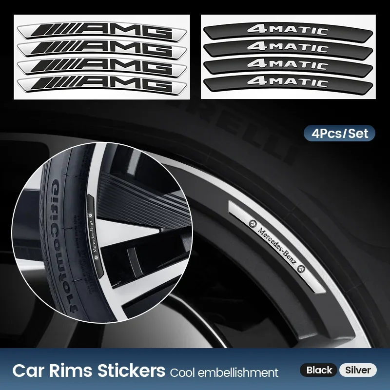 4pcs Aluminum Logo Car Wheel Rim Hub Sticker Car Decoration For Mercedes Benz AMG B/C/E/S Class C200L GLC GLE CLA GLK GLA