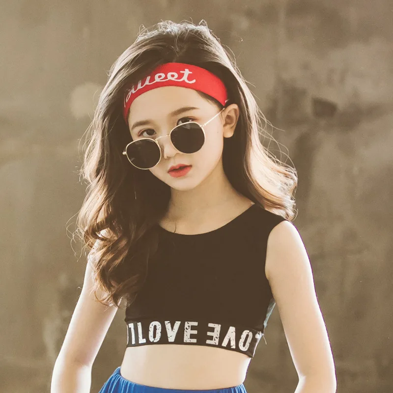 

Summer Girls Tank Tops Cotton Girls Sleeveless T-Shirt Short Tops Thin Section Girls Jazz Street Dance Sportswear Tide