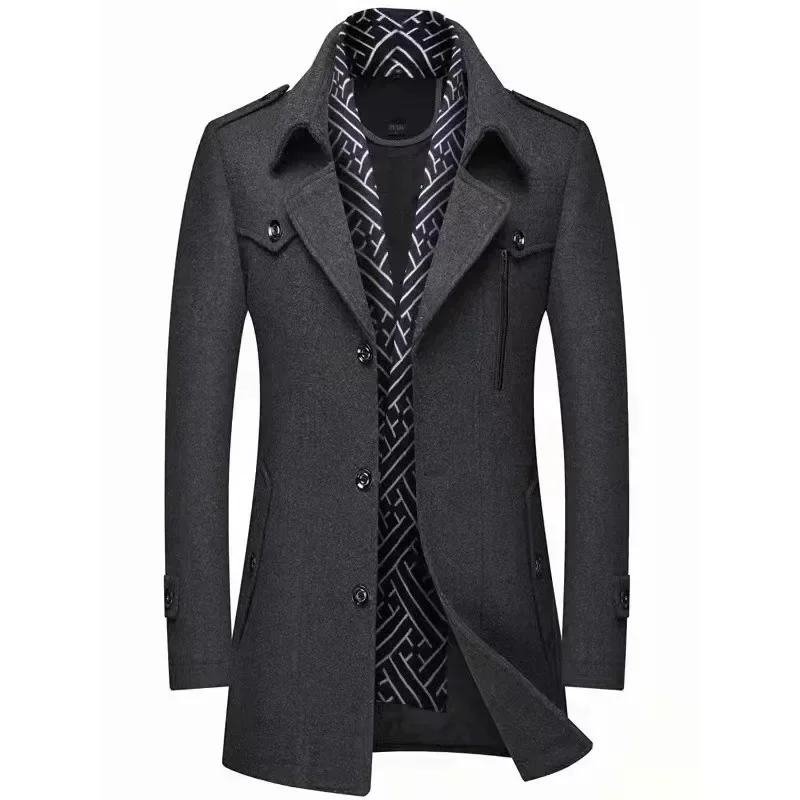Men New Winter Cashmere Business Casual Woolen Blends Trench Coat Long Jacket 4XL M612