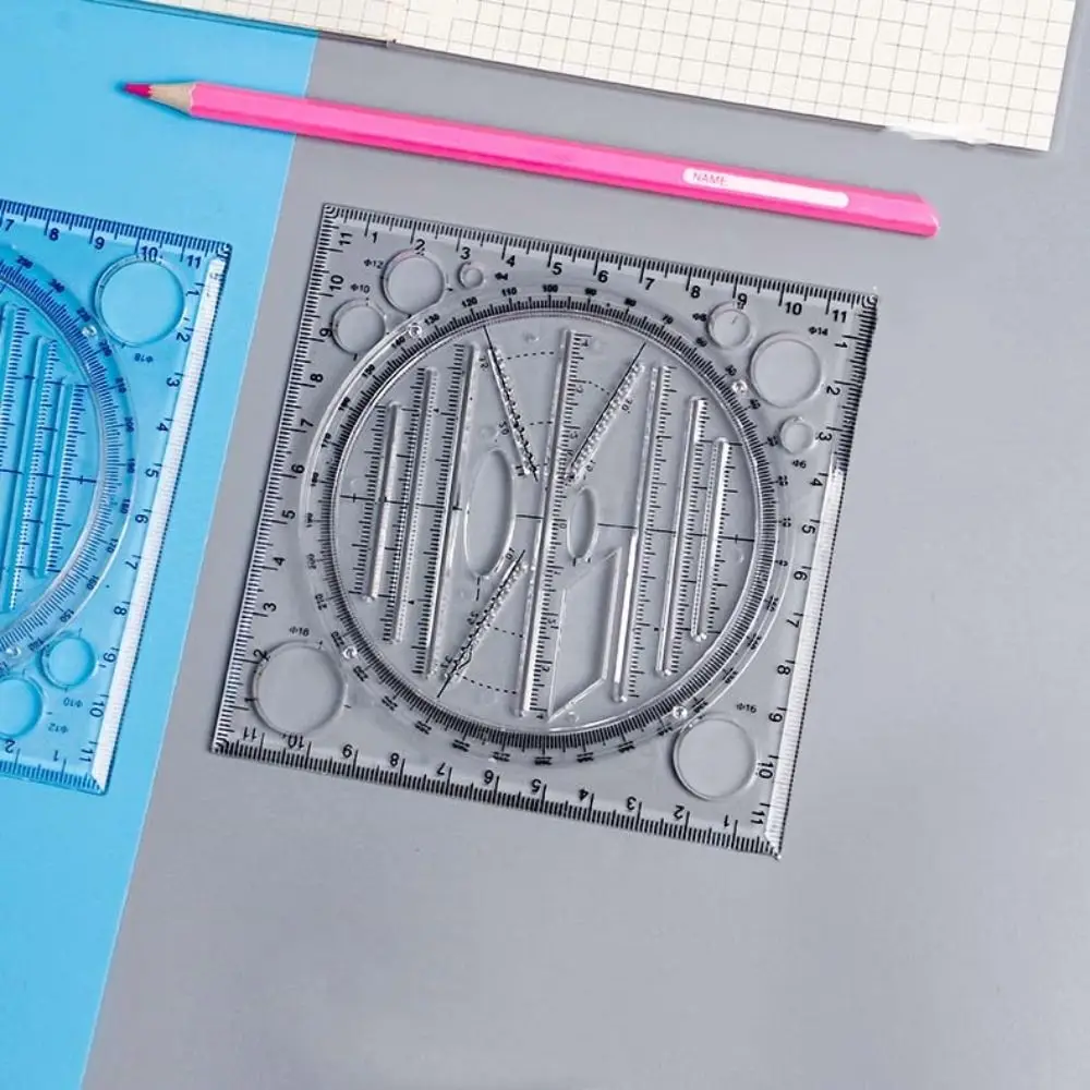 Protractor Geometry Drawing Ruler Transparent Multi-Functional Rotatable Ruler Educational Plastic Circle Drafting Ruler
