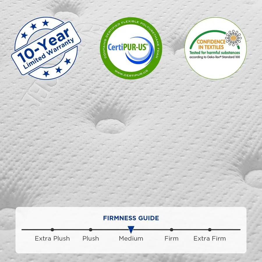 مرتبة، مرتبة هجينة مقاس 10 بوصة في صندوق مع مرتبة من إسفنج الذاكرة الجل، مرتبة زنبركية داخلية ملفوفة بشكل فردي، P