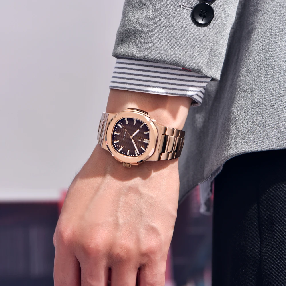 PAGANI DESIGN ساعات 2025 جديد فاخر ارتفع الذهب التلقائي ساعة ميكانيكية الرجال الياقوت كريستال مقاوم للماء ساعة من الفولاذ المقاوم للصدأ