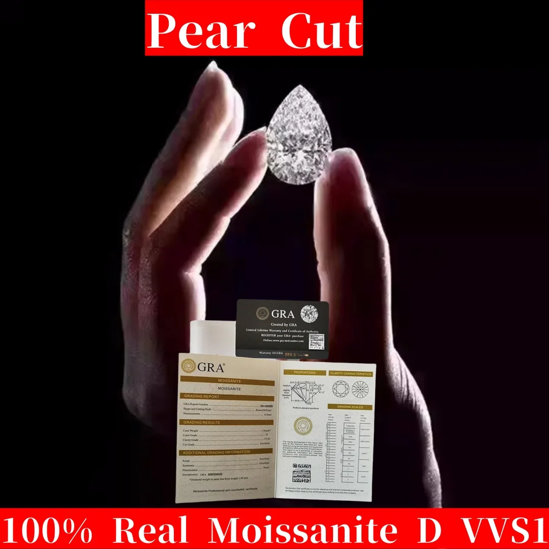 1.5x2.5~10x14mm Loose Moissanite Stone White D VVS1 Lab Grown Diamonds Pass Test With GRA Certificate For Jewelry Inlay