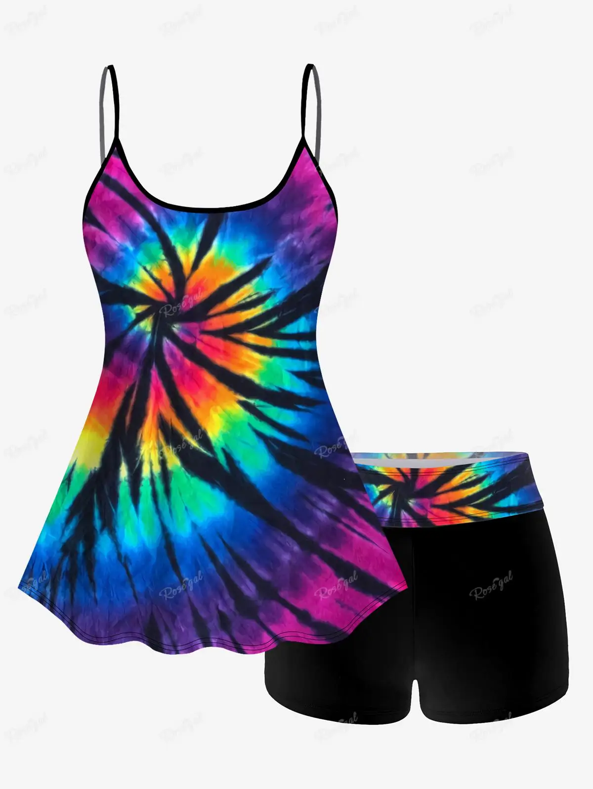 Plus Size Tie Dye Printed Padded Tankini Swimsuit For Girl Summer Colorblock Bathing Suit Push Up Adjustable Strap Bikin