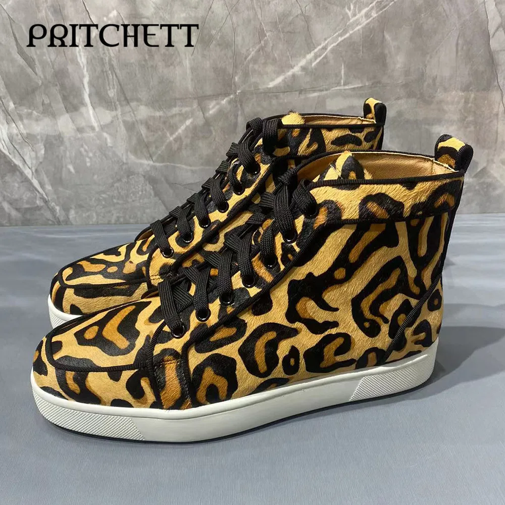 Fashion Leopard Print Sneakers Round Toe Slip-On Ankle Casual Shoes Personality Large Size Trendy Comfortable Men's Shoes