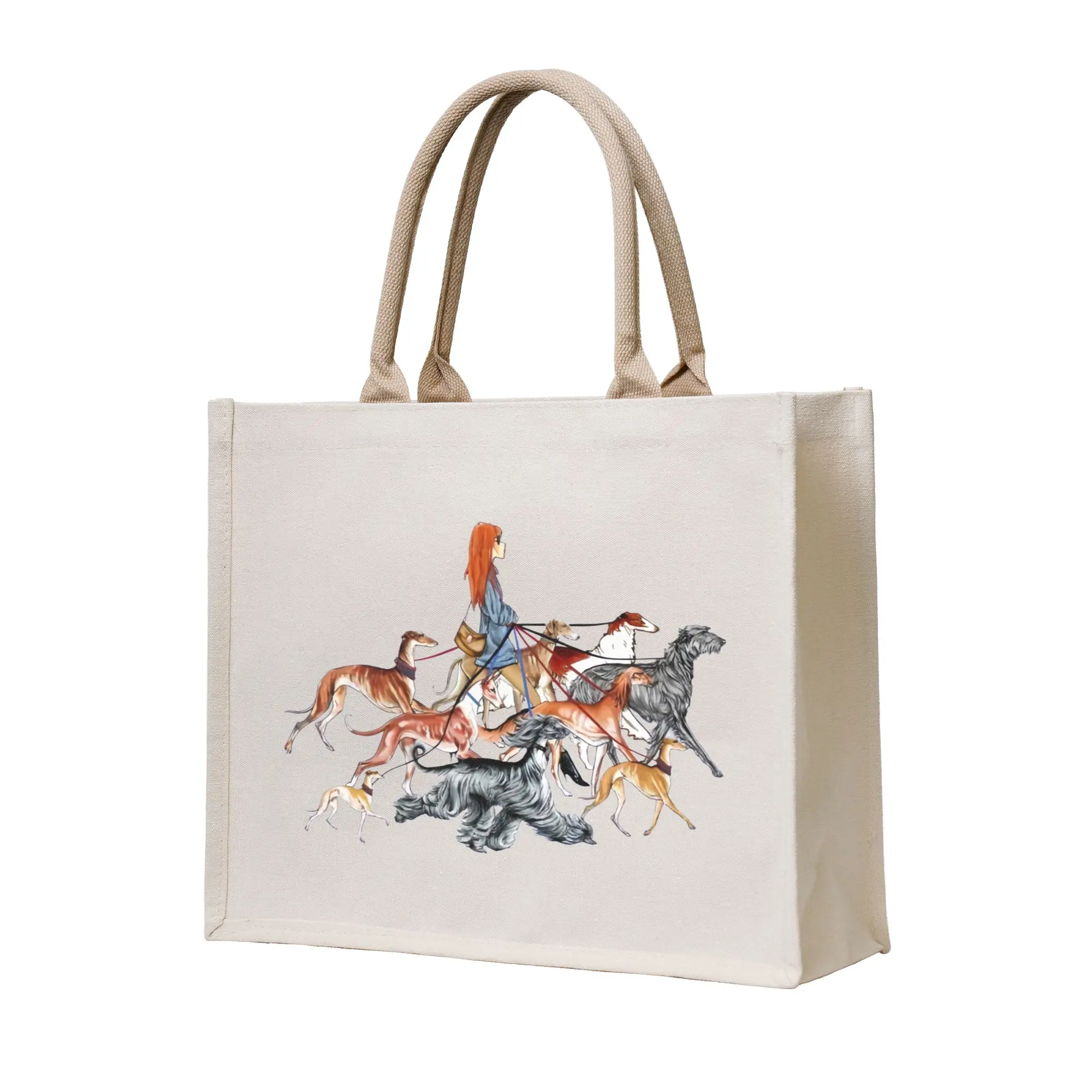 Cute Print Walking The Sighthounds Whippet Greyhound Dog  Shopping Tote Bags Portable Shopper Shoulder  Handbag