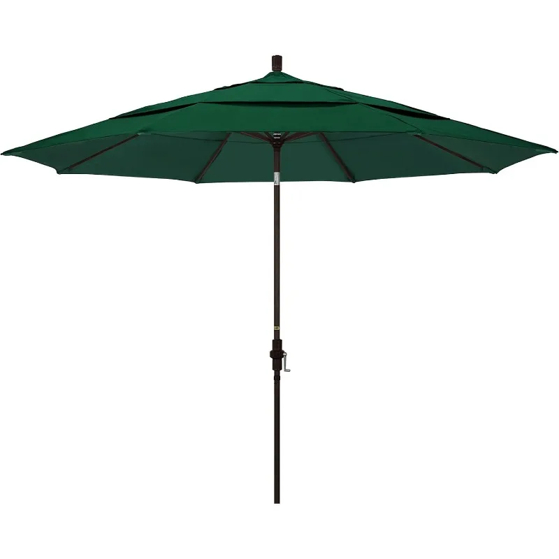 11' Round Aluminum Market Umbrella, Crank Lift, Collar Tilt, Bronze Pole, Sunbrella