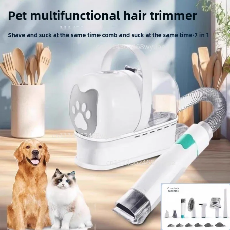7-in-1 Pet Grooming Kit with Vacuum Clipper Nail Grinder Low Noise Cat Dog Hair Trimmer Grooming Set