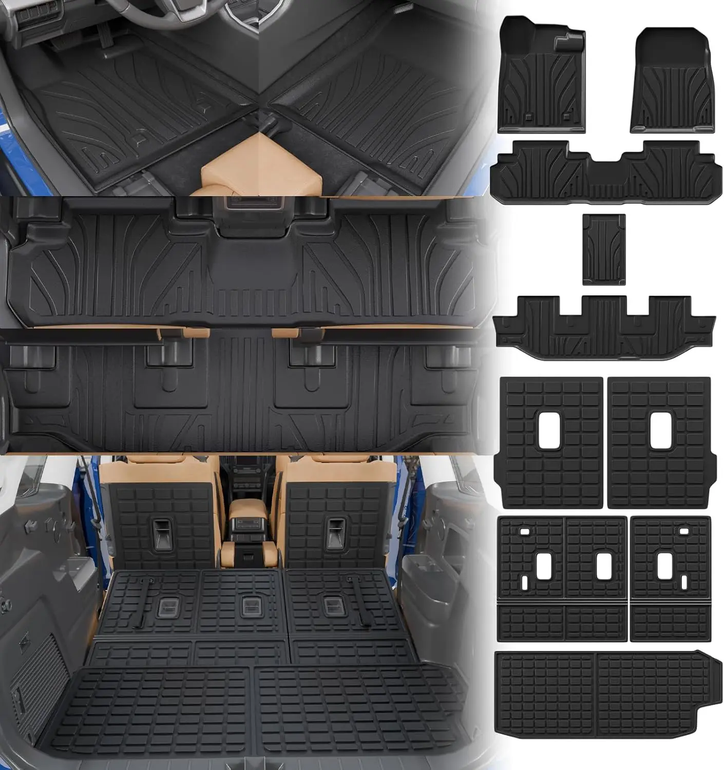 

All-Weather Floor and Trunk Mats for 7-Seater SUVs, TPE Material, Black, All-Weather Protection