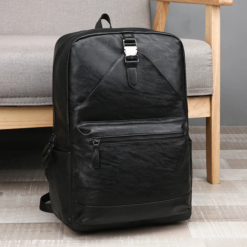 New 2023 foreign trade men's bag fashion business large capacity backpack casual soft leather travel