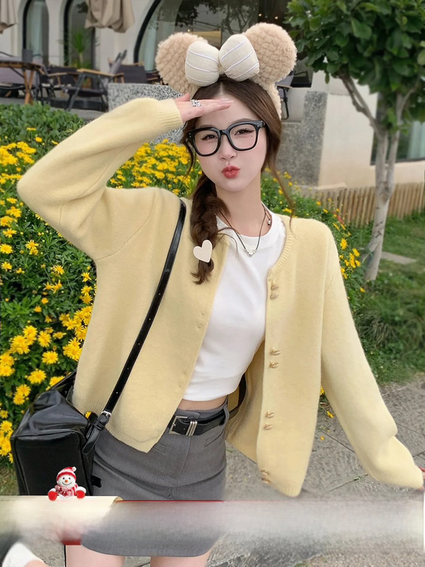 

Желтый вязаный свитер-кардиган женский, элитный, весенняя мода 2026, новый, в стиле «Маленькая Франция», свободный крой, длинный рукав, круглый вырез