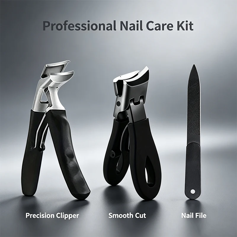 3PCS Stainless Steel Thick Toenail Clipper Kit Large Opening Nail Cutter Nail File Manicure Pedicure Tools