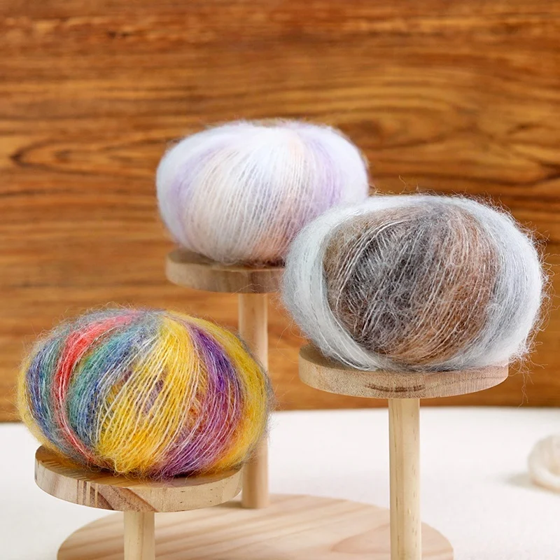 Farbverlauf-Reichhaltiges Mohair-Garn, Segment-Gefärbtes Buntes Handstrickgarn, Geeignet zum Stricken von Pullovern, Schals, Tüchern und Anderen Handgefertigten Kunstwerken
