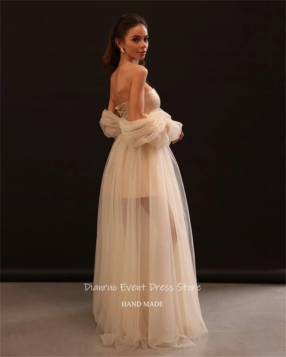 Dianruo Dreamy transparente una línea vestido De Noche fluido una línea Vestidos De Noche fuera del hombro Chic Vestidos De Xv Años personalizado