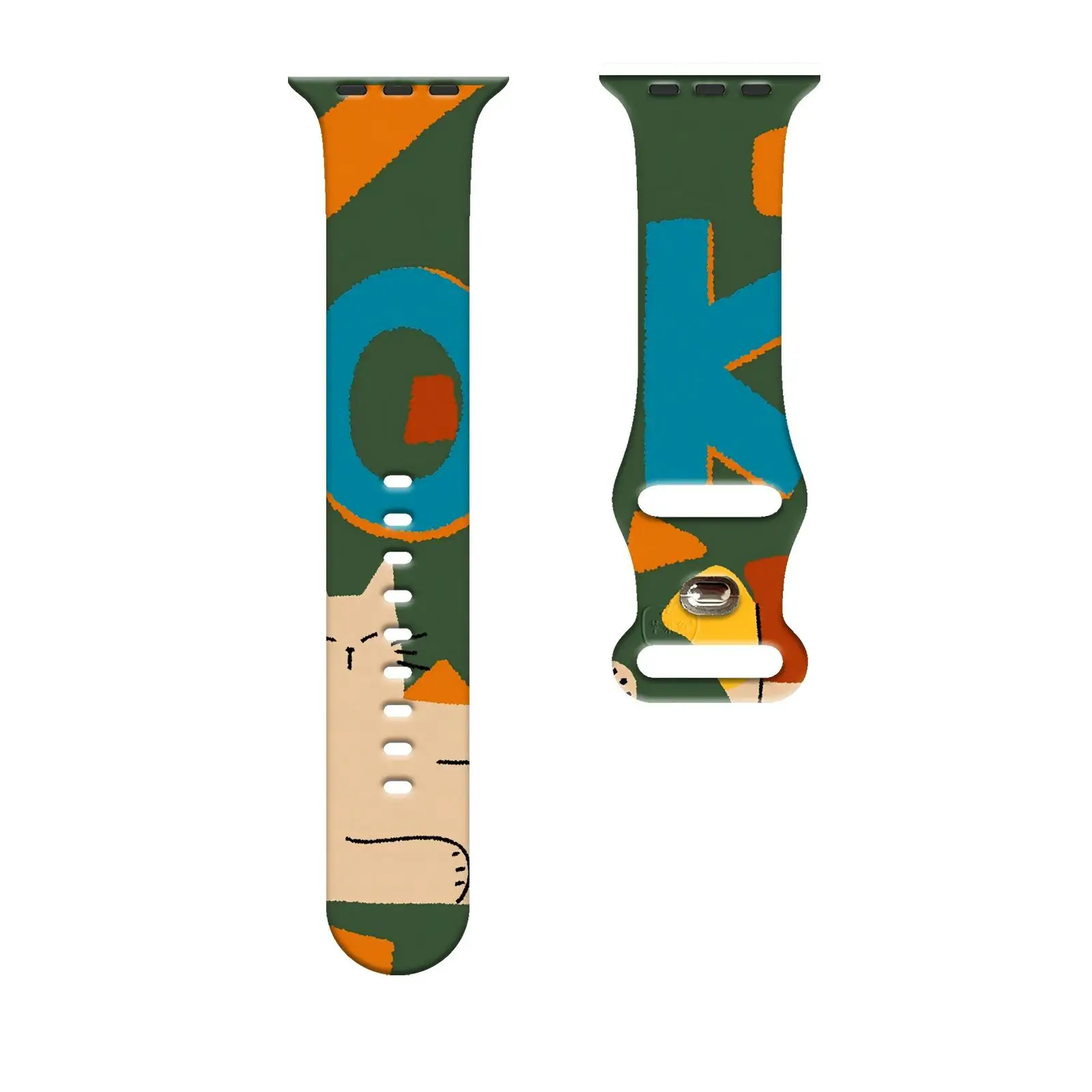 Retro Kitten Print Silicone Band for Apple Watch Series 10/9/8/7/SE, Cute Cat Design Replacement Strap 45mm 44mm 42mm