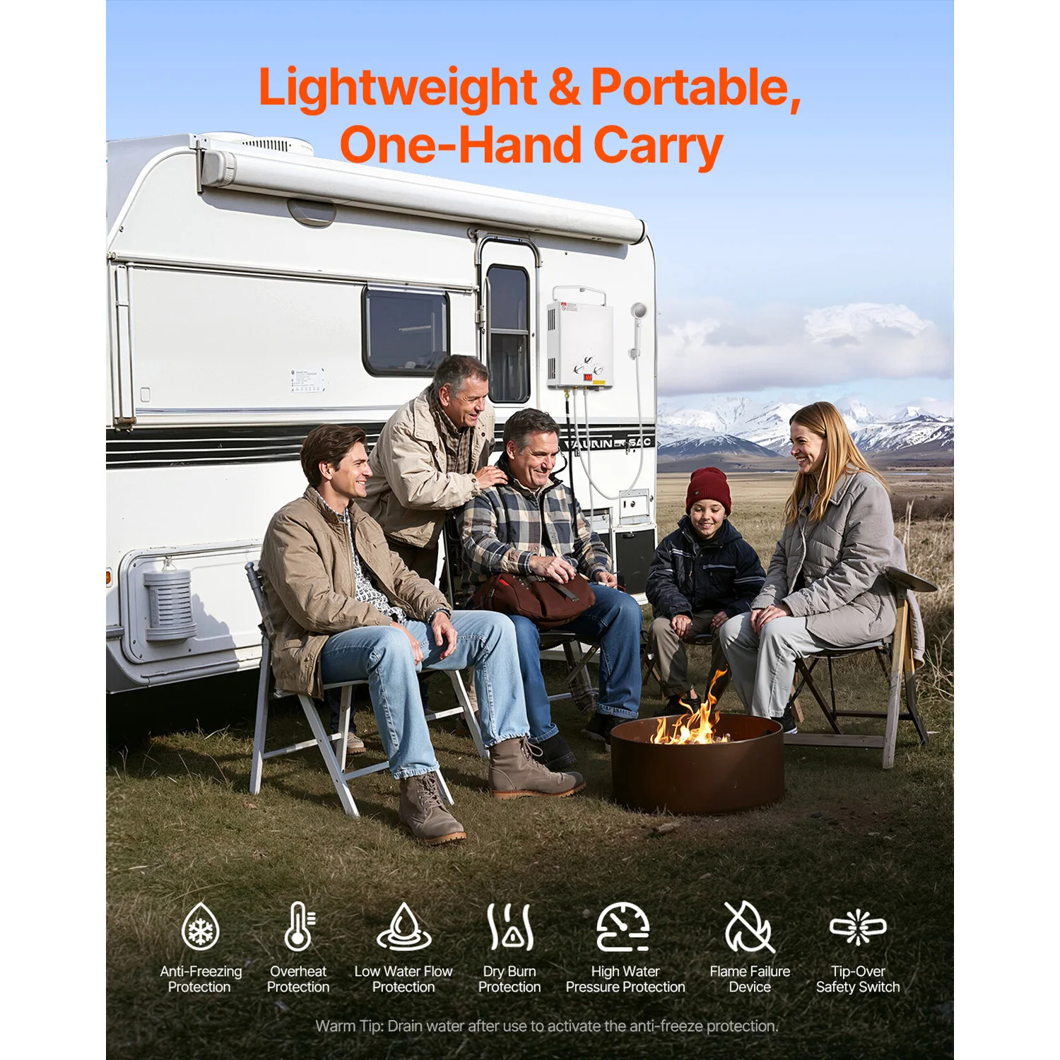 SucceBuy Portable Propane Water Heater 5/6/10L Tankless Outdoor Water Heater 34000 BTU 1.32 GPM Instant Hot Water for RV Camping