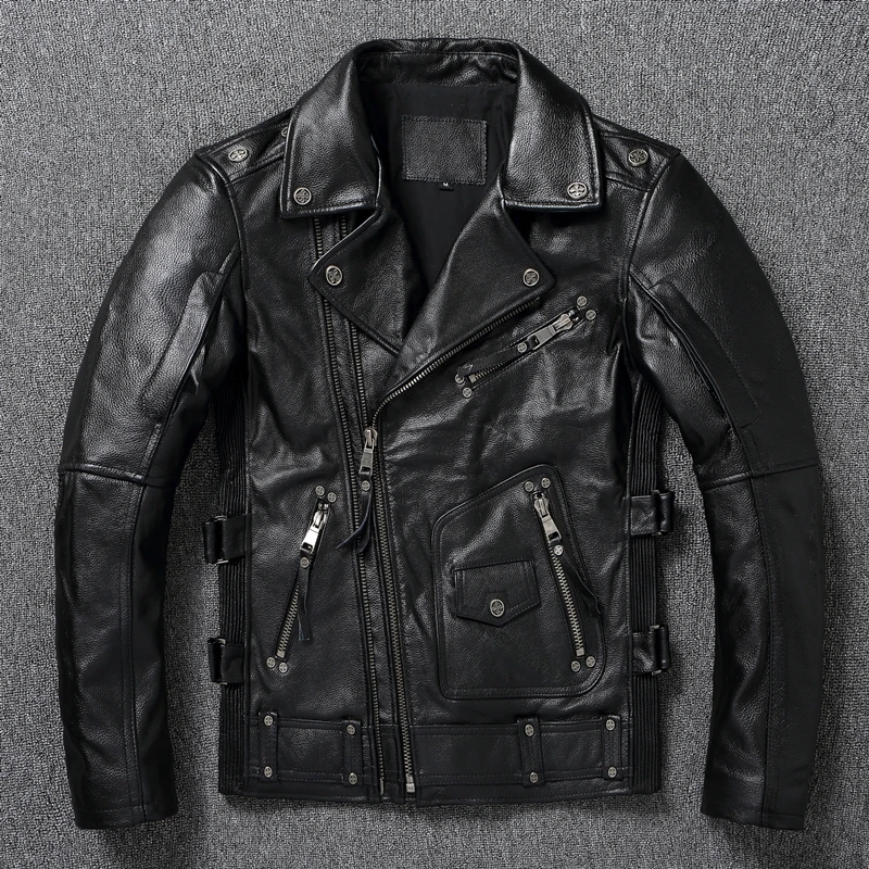 

Vintage Faded Harlequin Motorcycle Jaet Genuine Top Layer Cowhide Slim Fit Men's Leather Jaet Cycling T Outerwear