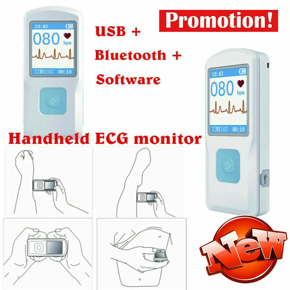 Genuine CONTEC Handheld Portable ECG EKG Machine Heart Beat Monitor LCD USB Bluetooth PM10 with Software App for Ios Android