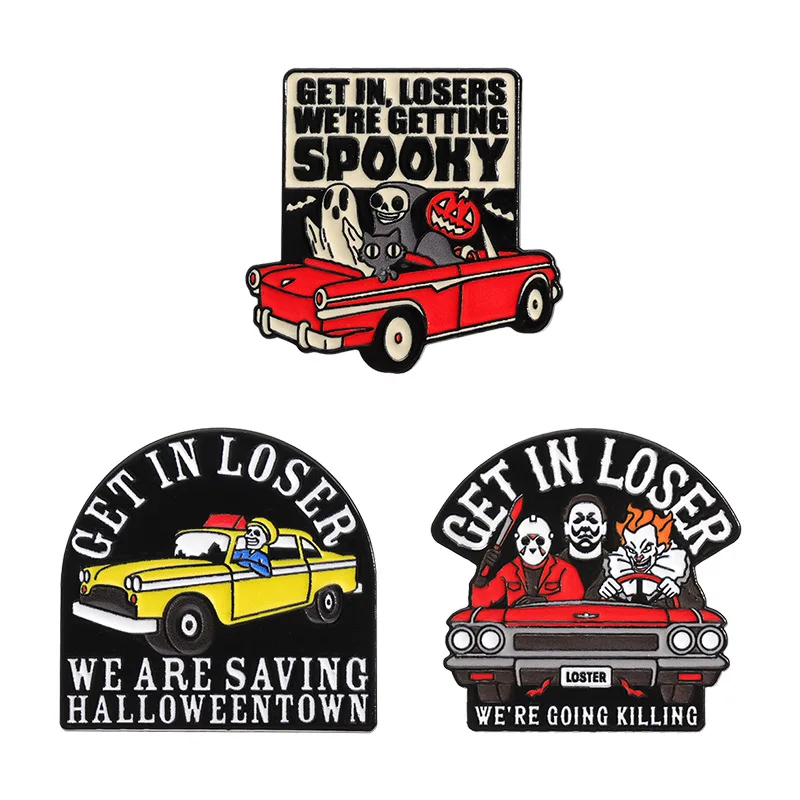 Get In Loser We're Going Killing Enamel Pins Horror Movies Characters Halloween Brooches Lapel Badge Jewelry Gifts For Friends