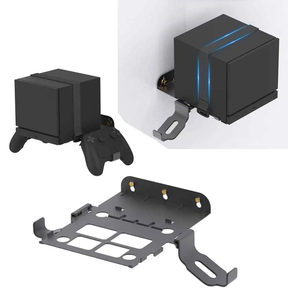 for Steam Machine Steel Wall Mount Bracket Heavy-Duty Sturdy Elastic Strap Quick-Release Precision Positioning Sticker