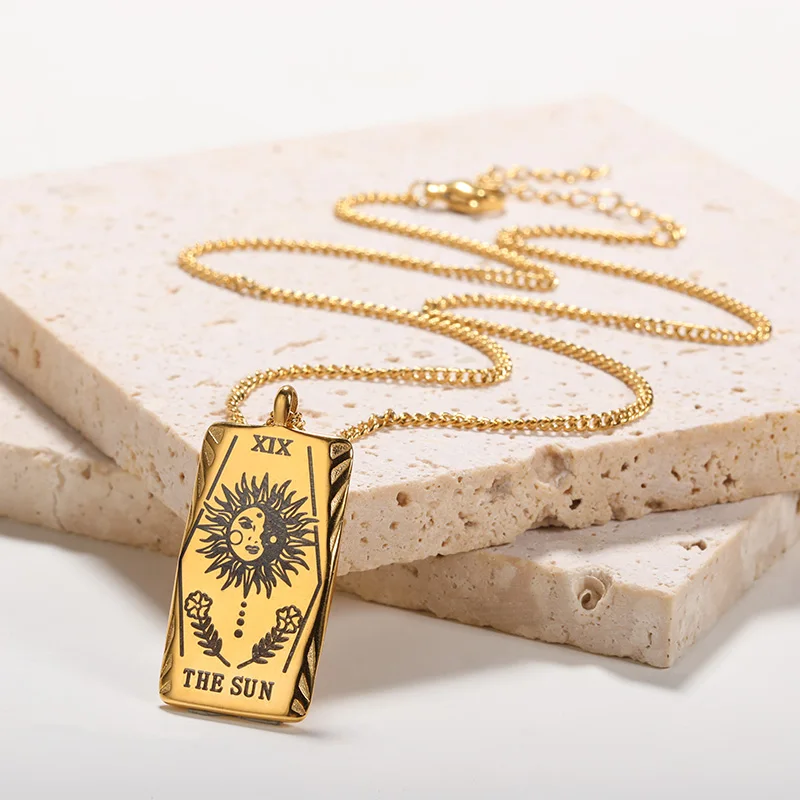 باطني التارو قلادة قلادة للنساء الذهب اللون الفولاذ المقاوم للصدأ قلادة مربعة مجوهرات شخصية التوصيل المجاني