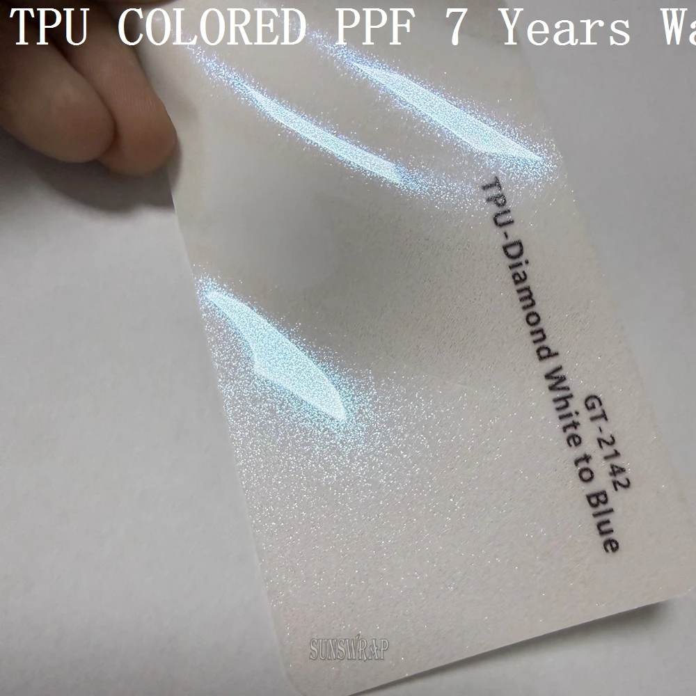 Diamond White & Blue Color Shift PPF - Iridescent Pearl TPU Paint Protection Wrapping Film for Luxury Car, Yacht - Wet Install
