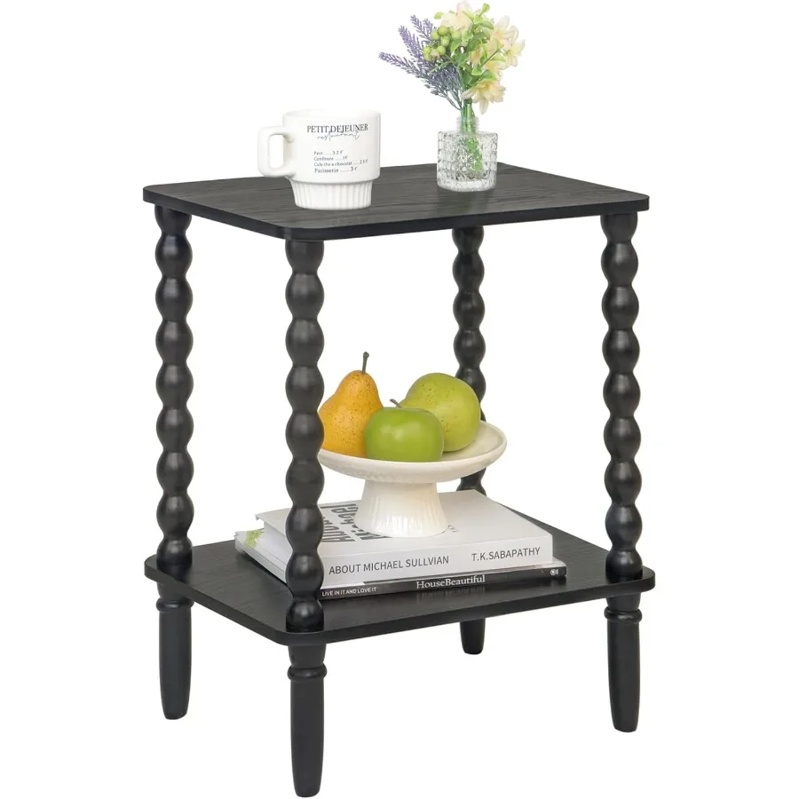 

Black Side Table Small End Table with 2-Tier Shelf Vintage Night Stand with Storage for Bedroom Living Room Small Spaces Black
