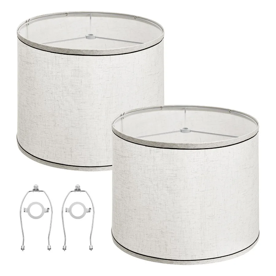 

Lamp Shade 2 Set with Harp 11 x 13 x 10 inches Light Linen with Black Edge