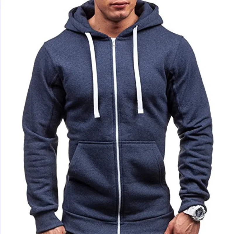 Spring Autumn New Fashion Solid Color Hooded Long Sleeve Cardigan Man High Street Zipper Patchwork Pockets All-match Sweatshir