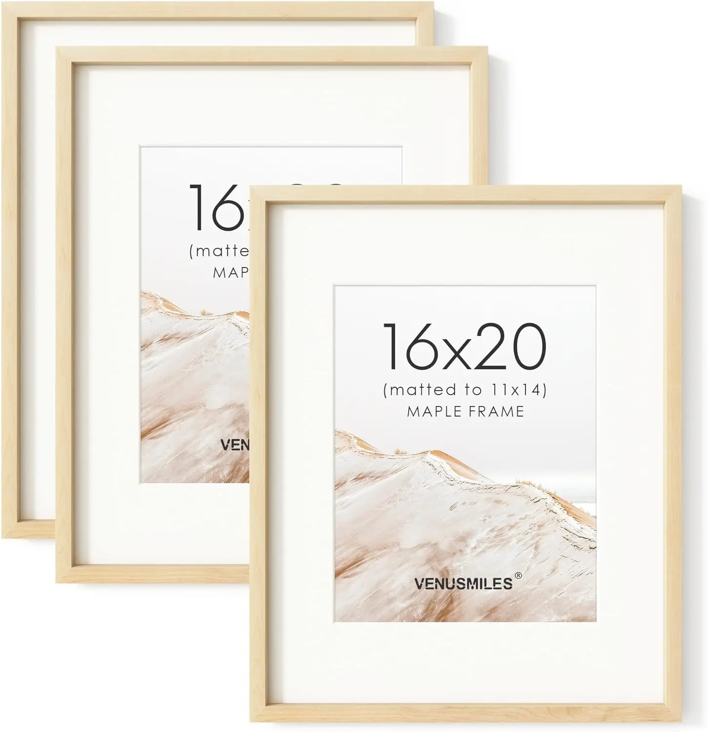 

16 x 20 Picture Frame Set of 3, USA-Sourced Natural Maple Wood Photo Collage Frame with HD Tempered Glass, Modern Simple