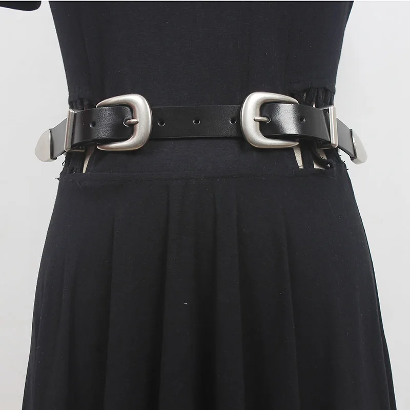 

Women's Runway Fashion Vintage Genuine Leather Cummerbunds Female Dress Corsets Waistband Belts Decoration Narrow Belt R801