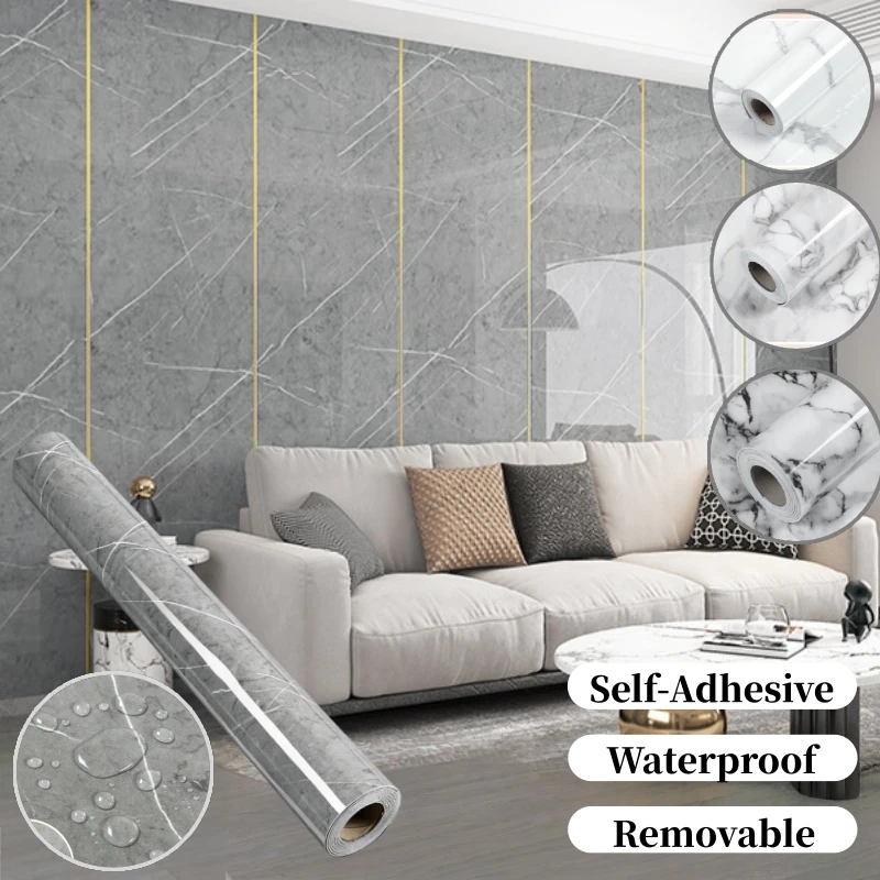 Marble Contact Paper for Home Renovation Self Adhesive Wallpaper Peel and Stick Glossy Waterproof Wall Sticker for Bedroom Decor