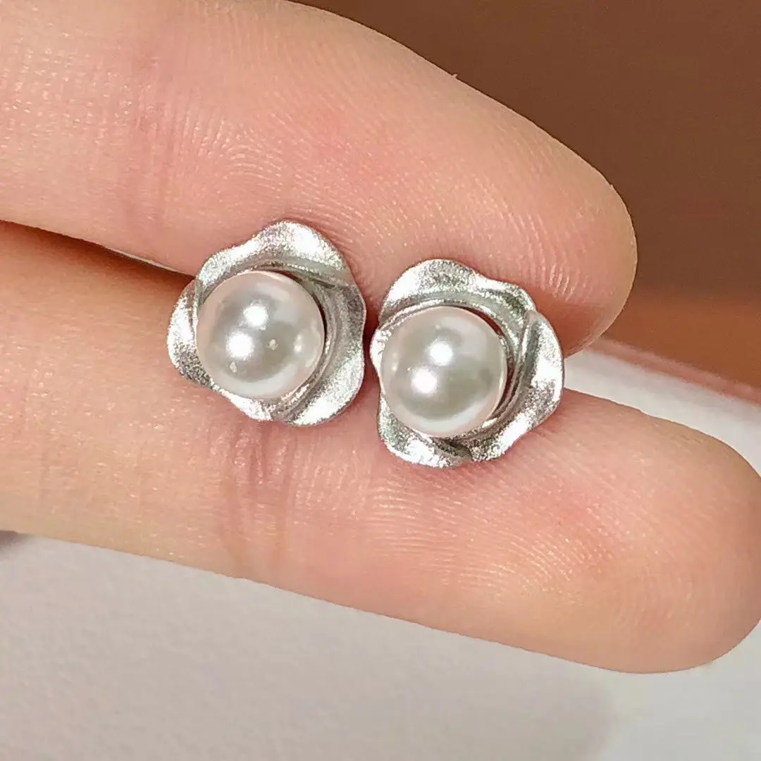 

Wholesale S925 Sterling Silver Earrings Mount Findings Settings Base Mounting Parts Accessory for 5-6mm Pearls 5 pairs/lot