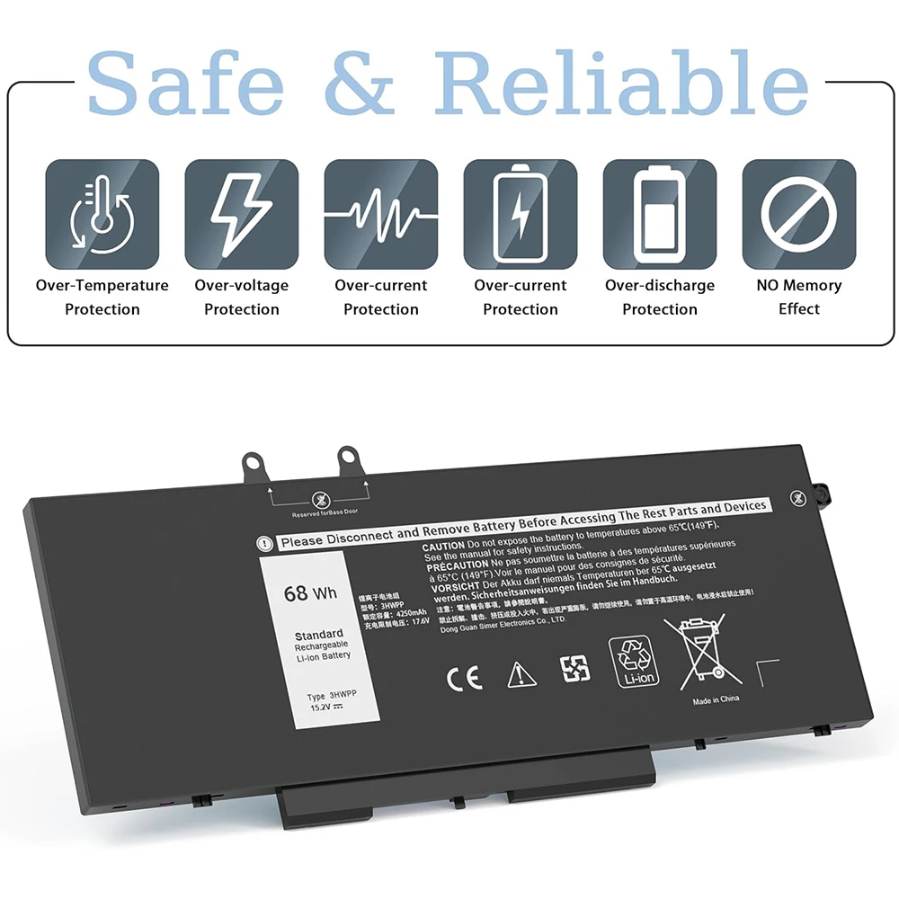 Baterai Laptop 68Wh 3HWPP untuk Dell Latitude 5401 5410 5411 5501 5510 5511 Presisi 3541 3551 Inspiron 7506/7500 2-In-1 Hitam