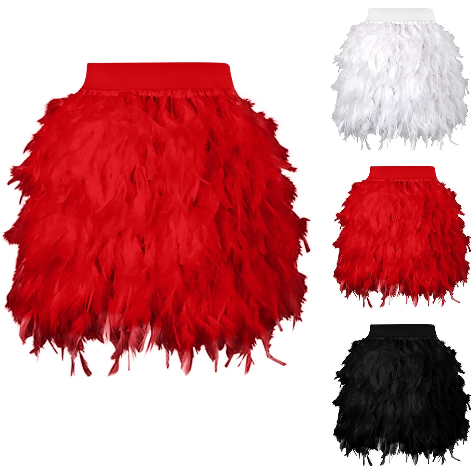 2025 High Waist Faux Feather Mini Skirt Carnival Makeup Ball Gown Fluffy Skirts Nightclub Festival Rave Party Skirt Faldas Mujer